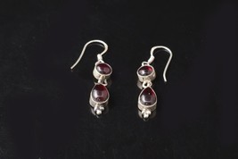 925 Solid Silver Garnet Gemstone Handmade Dangle Earrings Women Fest Gift ES1280 - £23.93 GBP