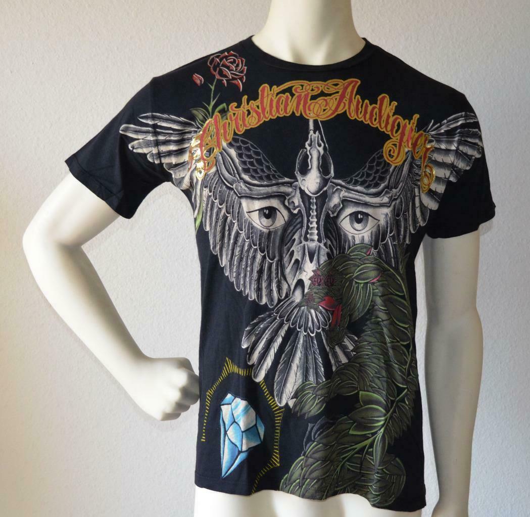 Primary image for Christian Audigier Flying Skull  Black T-Shirt (XS) NEW