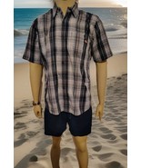 Dickies Mens Plaid Button Up Cotton Shirt Short Sleeve Gray/Black Large - $166.31 MXN