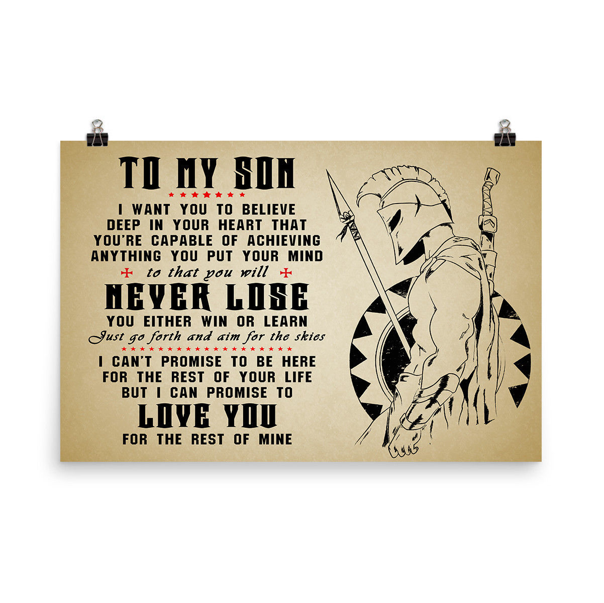 Spartan Warrior Poster Gift for Son Never Lose Inspiration Quotes Poster Ver. 3