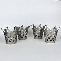 Set Vintage Hand Made 4 Glass Tea Cup Holders Metal Kitchen Decor - $56.00