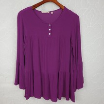 Soft Surroundings Womens Henley Tunic Top Medium Purple Flare Sleeves Pullover - £16.67 GBP