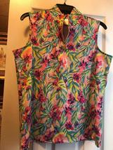 NWT Ladies STELLA PARKER Hot Pink Floral Sleeveless Mock Golf Shirt M L XL image 2
