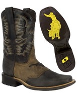 Mens Western Cowboy Boots Dark Brown Longhorn Design Leather Square Toe ... - €86,85 EUR