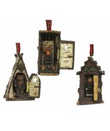 KURT ADLER SET OF 3 HINGED RUSTIC WOODLAND COTTAGE OUTHOUSES XMAS ORNAMENTS - £23.88 GBP