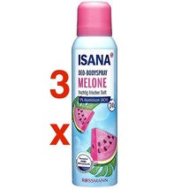 ISANA WATERMELON deodorant spray 0% ALUMINUM 3 x 150ml -FREE SHIPPING - £20.56 GBP