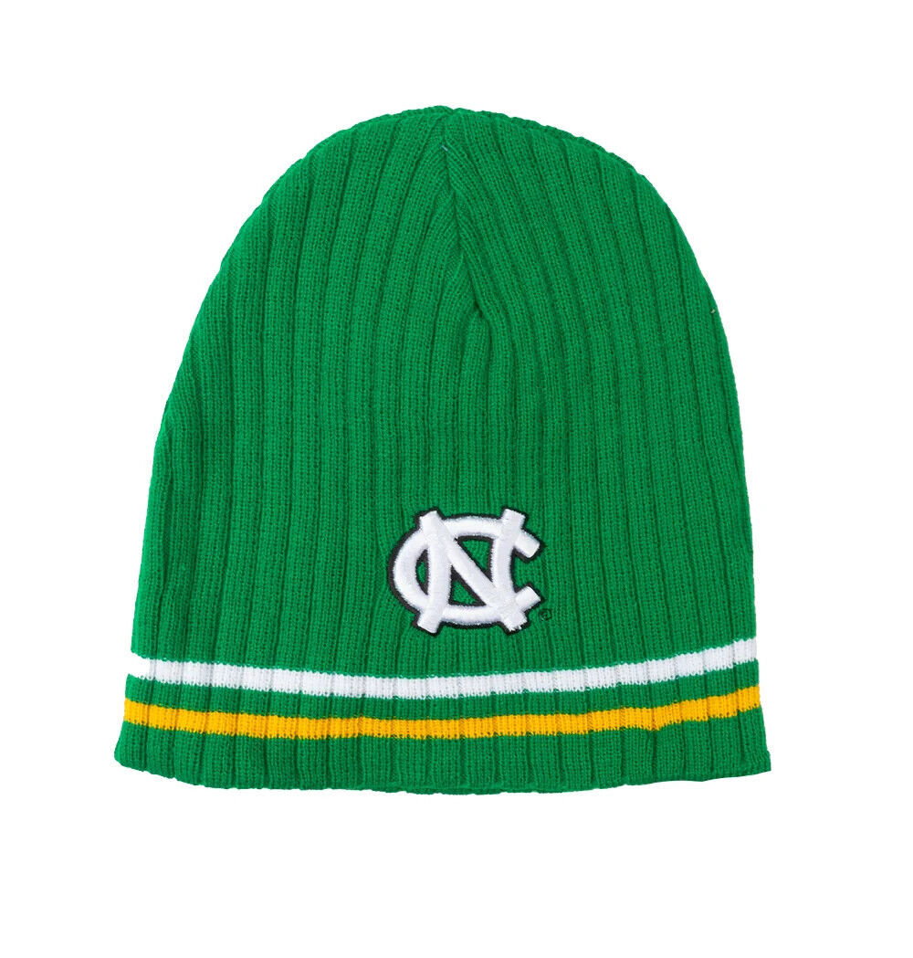 North Carolina Tar Heels NCAA Primary Logo Striped Winter Knit Hat Beanie- Green