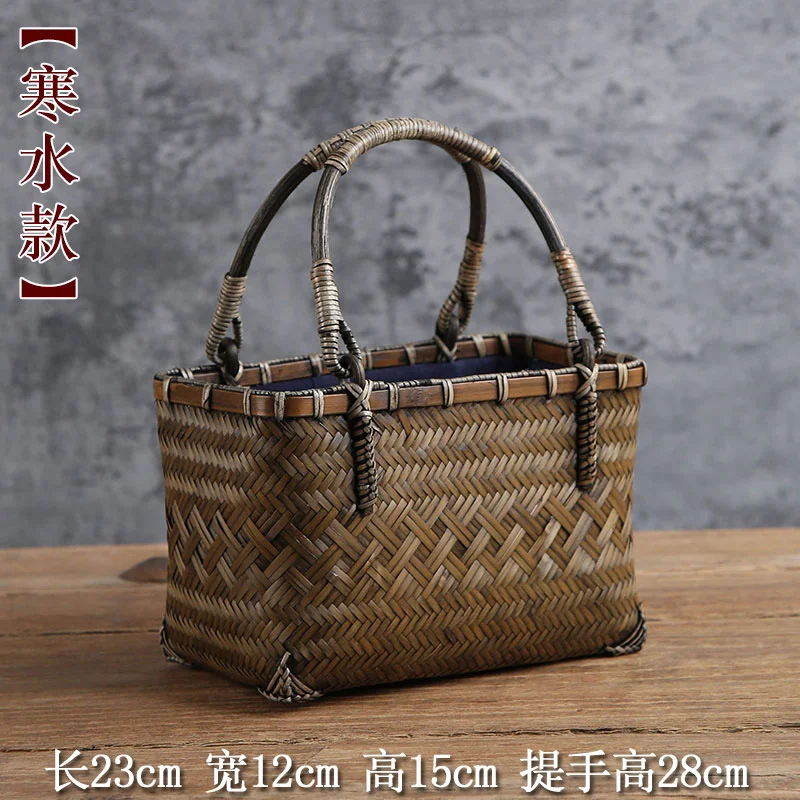 Handmade Bamboo Bag Bamboo Basket Handbag Retro Mini Rattan Tea Ceremony Basket  - £87.59 GBP