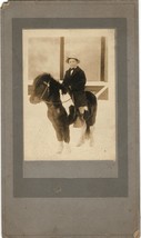 Antique Cabinet Card Photo Boy in Long Coat &amp; Hat on Pinto Pony c.1920-1940 - £6.87 GBP