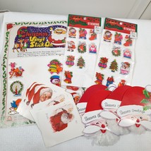 Vintage Christmas puffy sticker set &amp; paper hang gift tags vinyl stick ons Santa - £12.59 GBP