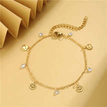 Clear Cubic Zirconia &amp; 18K Gold-Plated Smiley Station Bracelet - £11.00 GBP