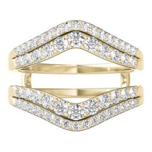 18K Yellow Gold Finish Enhancer Solitaire Real Moissanite Insert Wrap Ring Guard - £112.23 GBP