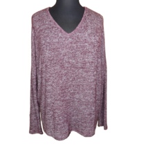 Ambience Maroon Marled Lightweight Sweater Knit Long Sleeve V Neck Top P... - $9.99