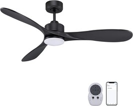 Modern Black Smart Ceiling Fan With Lights Remote, 4”&amp;10” Rod, 52” Quiet, Porch - $103.99