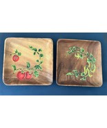 2 Monkey Pod 8&quot; Square Wooden Plates  Tomatoes &amp; Peas Hand Made in Phili... - $24.30