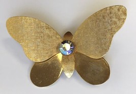 Vintage Butterfly Brooch Pin Dimensional Shiny &amp; Texture AB Style Rhinestone - £9.40 GBP