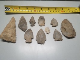 LOT 10 INDIAN ARROWHEADS SPEAR POINTS GUARANTEED AUTHENTIC DATED LABELED A5 - £124.33 GBP