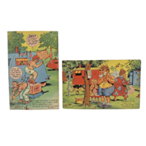 VTG 1942 Linen Post Card CT Art Colortone Trailer Comics Humor Naughty Lot of 2 - £10.86 GBP