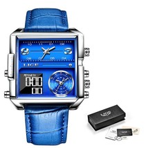 LIGE Luxury Men Quartz Digital Watch Leather Blue - £40.16 GBP