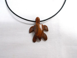 Sea Turtle Rose Wood Hand Carved Aloha Exotic Honu Pendant Adjustable Necklace - £14.42 GBP