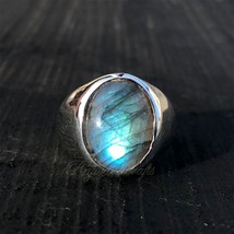 Handcrafted Unisex Blue Fire Labradorite Ring 925 Silver Jewelry Gift for Mens - £51.29 GBP
