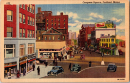Vtg Postcard Congress Square, Old Street Scene, Cars, Portland Maine - £6.69 GBP
