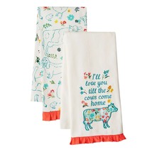 Pioneer Woman Farm Animals Kitchen Towels Applique Embroidered Cow Chick... - $25.21