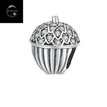 Genuine Sterling Silver 925 Family Tree Acorn Bead Charm For Bracelets With CZ - £16.19 GBP