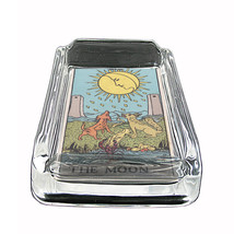 Tarot Card D20 Glass Square Ashtray 4&quot; x 3&quot; Smoking Cigarette XVIII The Moon - £39.43 GBP