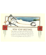 New Year Greetings clocks and poinsettias embossed New Year Postcard - $6.88