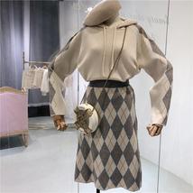 Style Long Sleeves Hooded Sweater Top + Mid-calf Skirt - $53.99