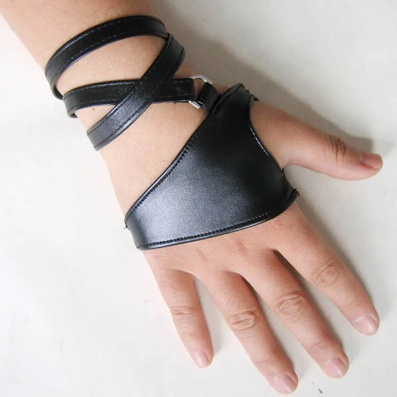 T sale female women ay night club gloves gothic punk rock black faux leather fingerless thumb200