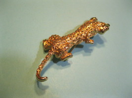 LEOPARD Big Cat in Gold-Tone Brooch Pin - 3 inches - FREE SHIPPING - £20.09 GBP