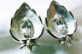 Vintage Sarah Coventry Cov Silver Tone Marquis Crystal Leaf Clip On Earrings - £13.29 GBP