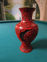 Vintage Authentic Chinese Cinnabar Vase Blue Enamel Inside &amp; Bottom 7 1/... - £98.69 GBP