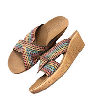 Skechers 38554 Beverlee luxe foam sandals colorful straps cork wedge 8.5 - $29.41