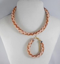 Brown Jewelry set: Necklace-Bracelet,Bead Crochet Rope,Handmade,Gift for... - $30.00