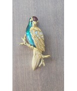 AVON Enamel Rhinestone Parrot Bird Vtg  Brooch Signed Gold Tone Excellen... - $9.99