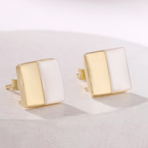 14k Gold Plated 925 Silver MOP Shell Stud Earrings Hypoallergenic Jewelr... - $975.75 MXN