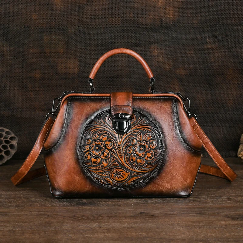 Luxury 2024  Handmade Women Shoulder Bags Vintage Embossed Leather Woman Handba - £59.17 GBP