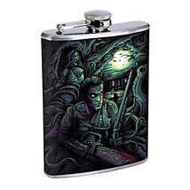 Horror Chainsaw Moon Hip Flask Stainless Steel 8 Oz Silver Drinking Whiskey Spir - £7.86 GBP