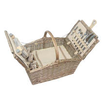 Deluxe Retro Double Lidded Wicker Fitted Picnic Basket - £95.57 GBP