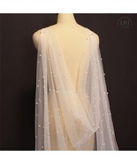 Ivory Tulle Pearl Bridal Cape, Cathedral Wedding Cape With Pearls, Beade... - $1,899.73 MXN+