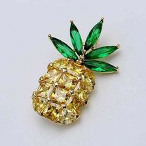 Antique Pineapple Shape Fashion Brooch Pin in Citrine &amp; Emerald 18K Yellow Over - £133.15 GBP