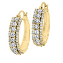 14K Yellow Gold Plated Silver 2.88ct Round Cut CZ Triple-Row Hoop Earrings - £51.68 GBP