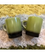 2 Vintage 70s Avocado Green Fire King Coffee Mug Cups Black Stackable Fa... - $15.75