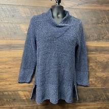 Eight Eight Eight Sweater Women Size X-Large Blue Spilt Mock Neck Knit P... - £12.86 GBP