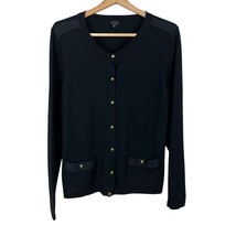 Talbots Cardigan Sweater Womens XL Black Gold Button Up Merino Wool Long Sleeve - £27.48 GBP