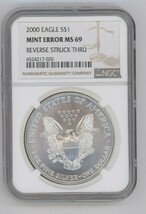 2000 Silver Eagle NGC MS 69 Errore Di Mint 69 - $219.01