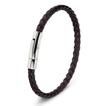 Stainless Steel Bracelet Men Genuine Leather Bracelets Simple Style Ladies Black - £11.83 GBP